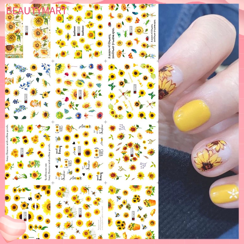 Miếng Dán Trang Trí Móng Tay Tự Dính Hình Hoa Hướng Dương Tinh Tế