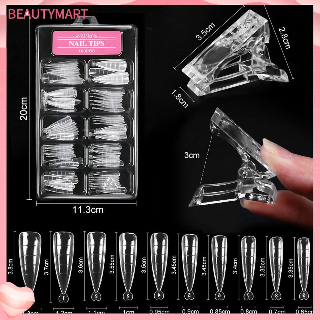 Bộ 100 Móng Tay Giả Hình Thang Siêu Mỏng Điêu Khắc Tiện Dụng