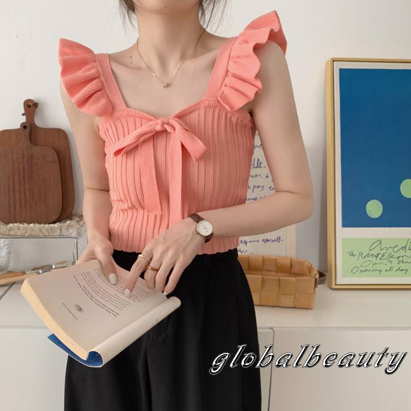 Áo Crop Top Không Tay Nhún Bèo Màu Sắc Đơn Giản Thời Trang Mùa Hè Cho Nữ