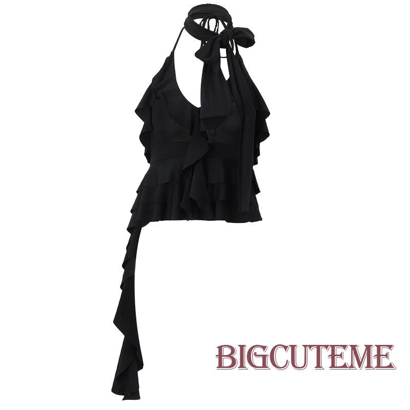 [] Áo Cổ Chữ V Hở Lưng Phối Tua Rua + Khăn Choàng Cổ Mùa Hè Đường Phố Cho Nữ