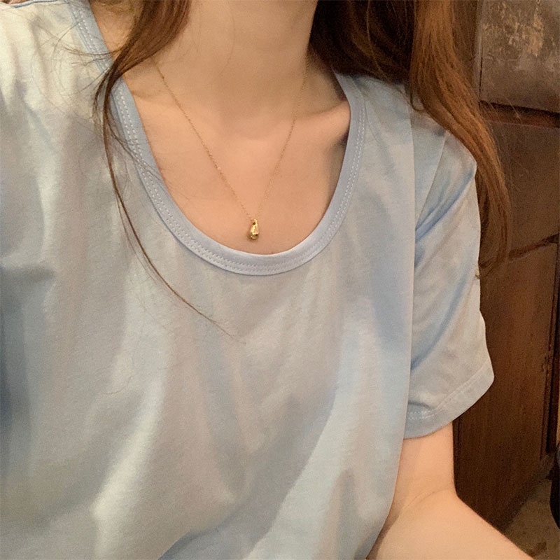 SUXI Áo Thun Ngắn Tay Dáng Rộng Màu Sắc Trơn Thời Trang Mùa Hè Hàn Quốc