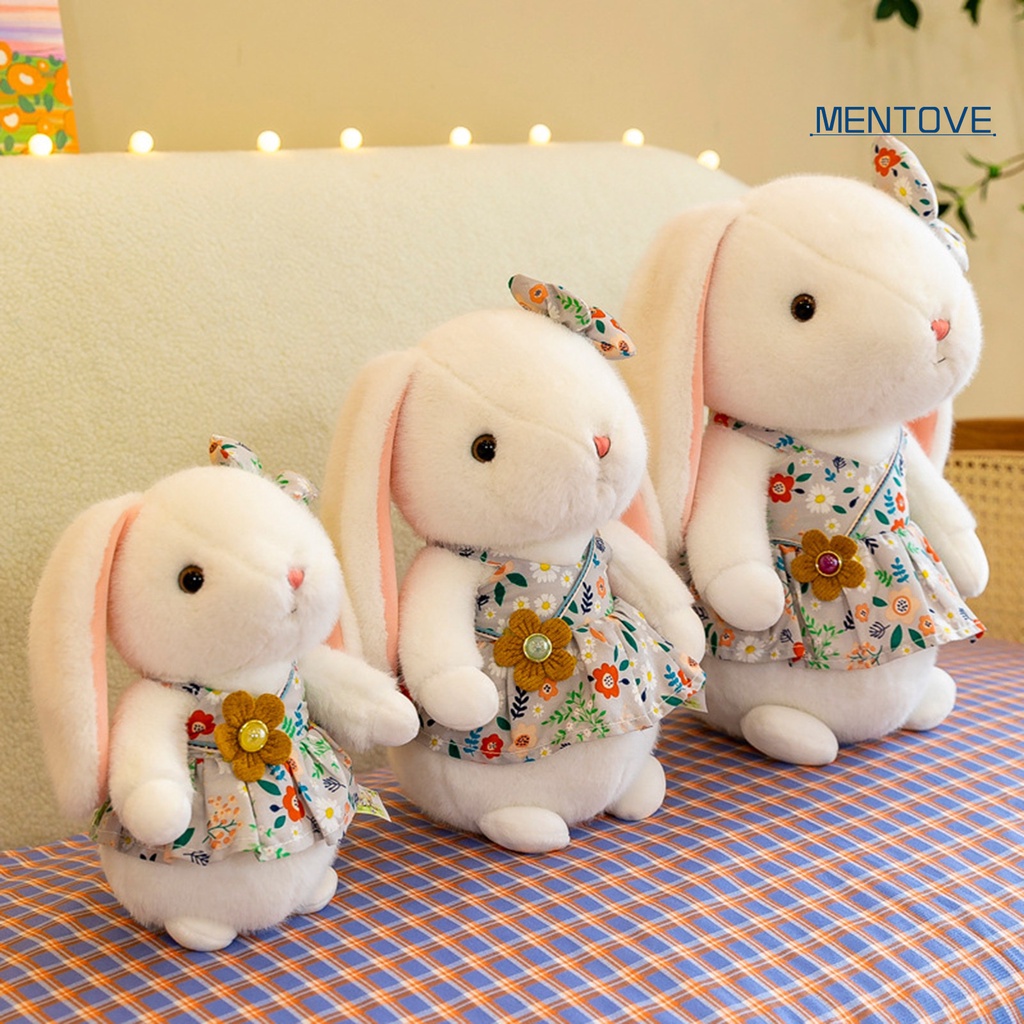 Thỏ Nhồi Bông 23 / 30 / 38cm Mặc Váy Hoa Thắt Nơ Đáng Yêu Trang Trí Nội Thất