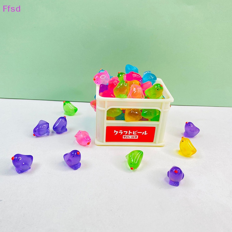 {Ffsd} Set 5 Chú Gà Mini Màu Dạ Quang Dễ Thương Trang Trí Tiểu Cảnh DIY