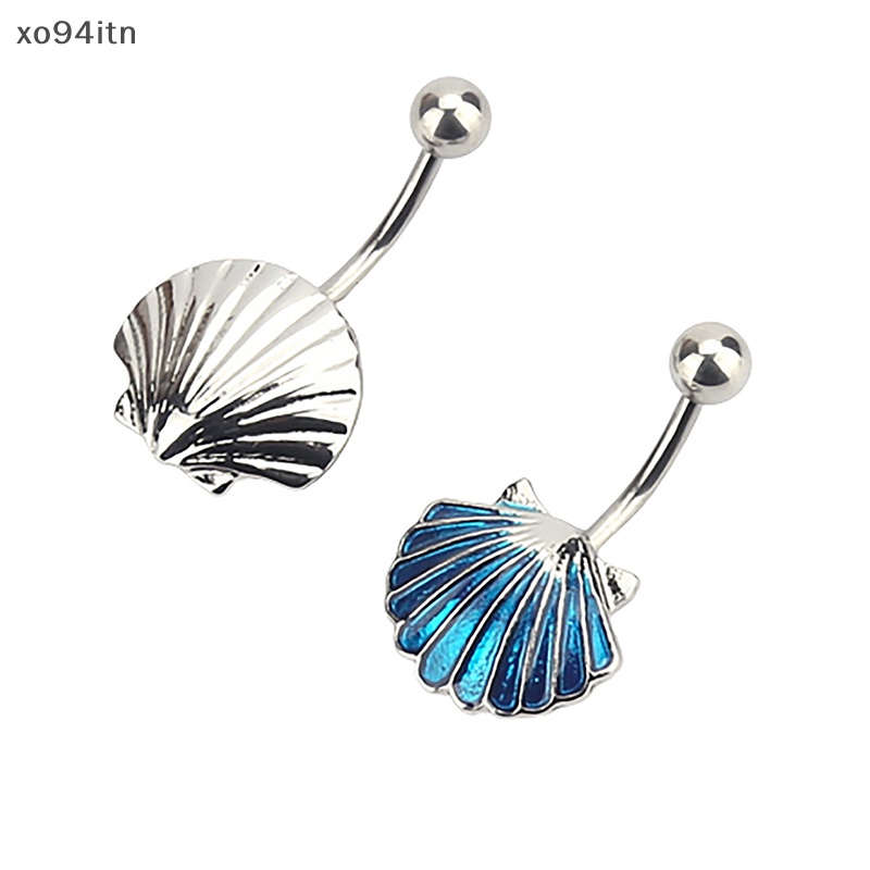Khuyên Rốn Bằng Thép Titan Đính Vỏ Sò Xanh Dương Sáng Tạo Cho Nữ