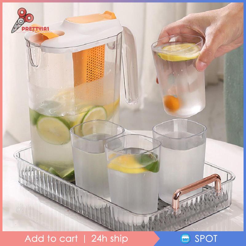 [Prettyia1] Bình Đựng Trà / Cà Phê Kín Khí Trong Suốt Kèm 4 Cốc