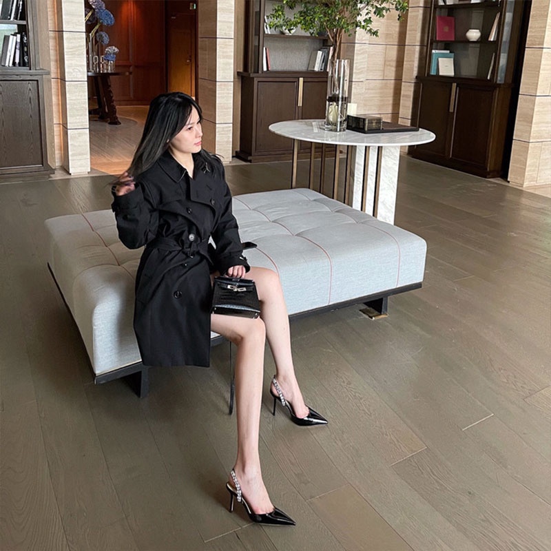 Giày cao gót YUNGUANG mũi nhọn đính đá thời trang Pháp cho nữ