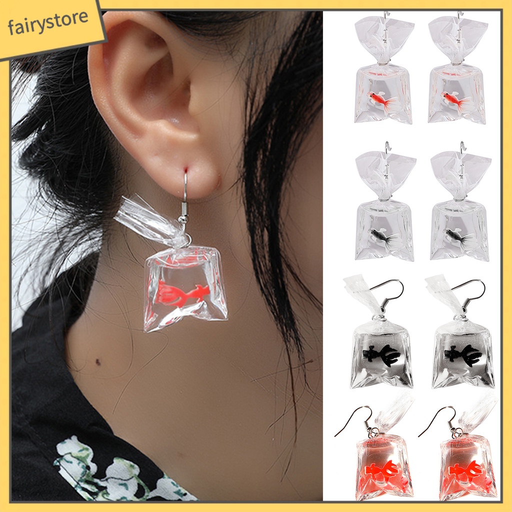 1 Đôi Bông Tai Hình Túi Nước Trong Suốt Họa Tiết Hoạt Hình Vui Nhộn Dành Cho Nữ