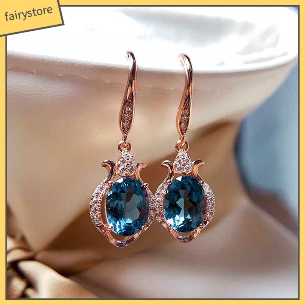 1 Đôi Bông Tai Móc Đính Đá Topaz Nhân Tạo Màu Sáng Lâu Trôi Dành Cho Cô Dâu