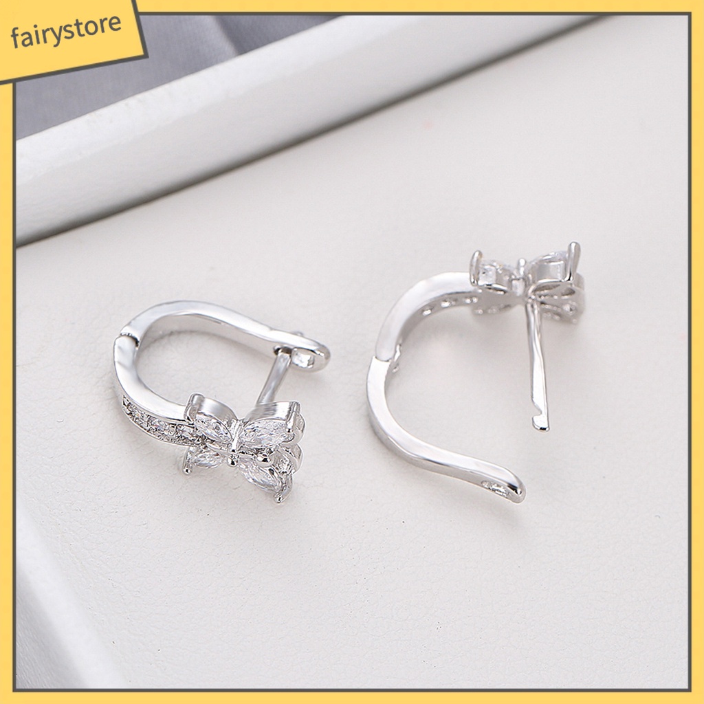 1 Đôi Bông Tai Hình Bướm Đính Đá Zircon Lấp Lánh Phong Cách Vintage Dành Cho Nữ