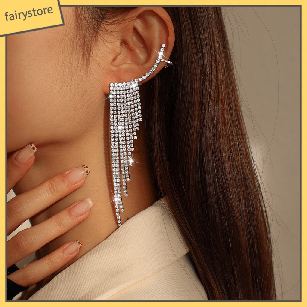 1 Đôi Bông Tai Dáng Dài Đính Đá Lấp Lánh Thời Trang Dự Tiệc