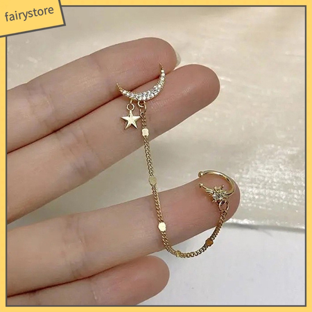 1 Bông Tai Hình Mặt Trăng Đính Đá Lấp Lánh Dễ Phối Đồ Dành Cho Nữ