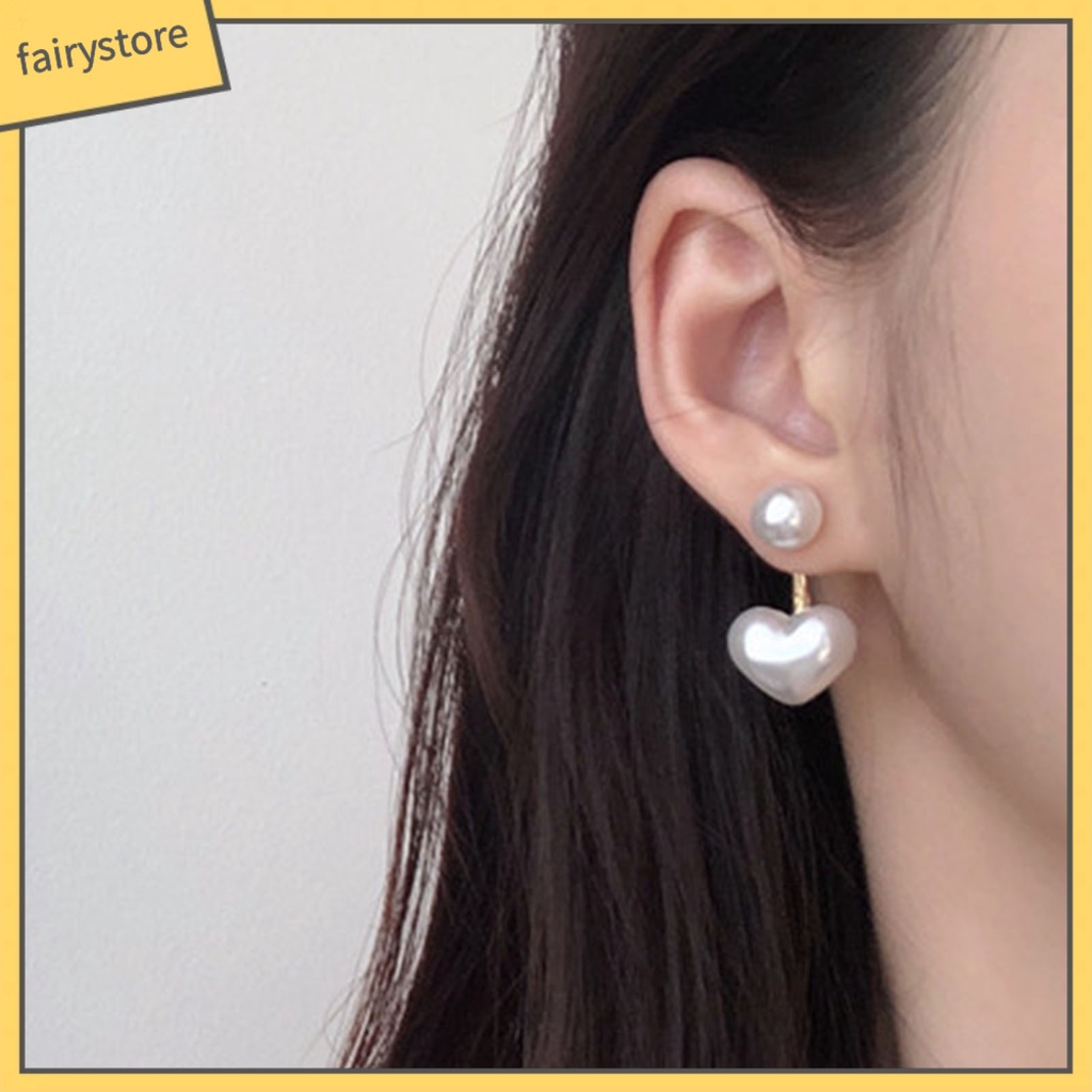 1 Đôi Bông Tai Hình Trái Tim Đính Ngọc Trai Giả Màu Trắng Dành Cho Nữ