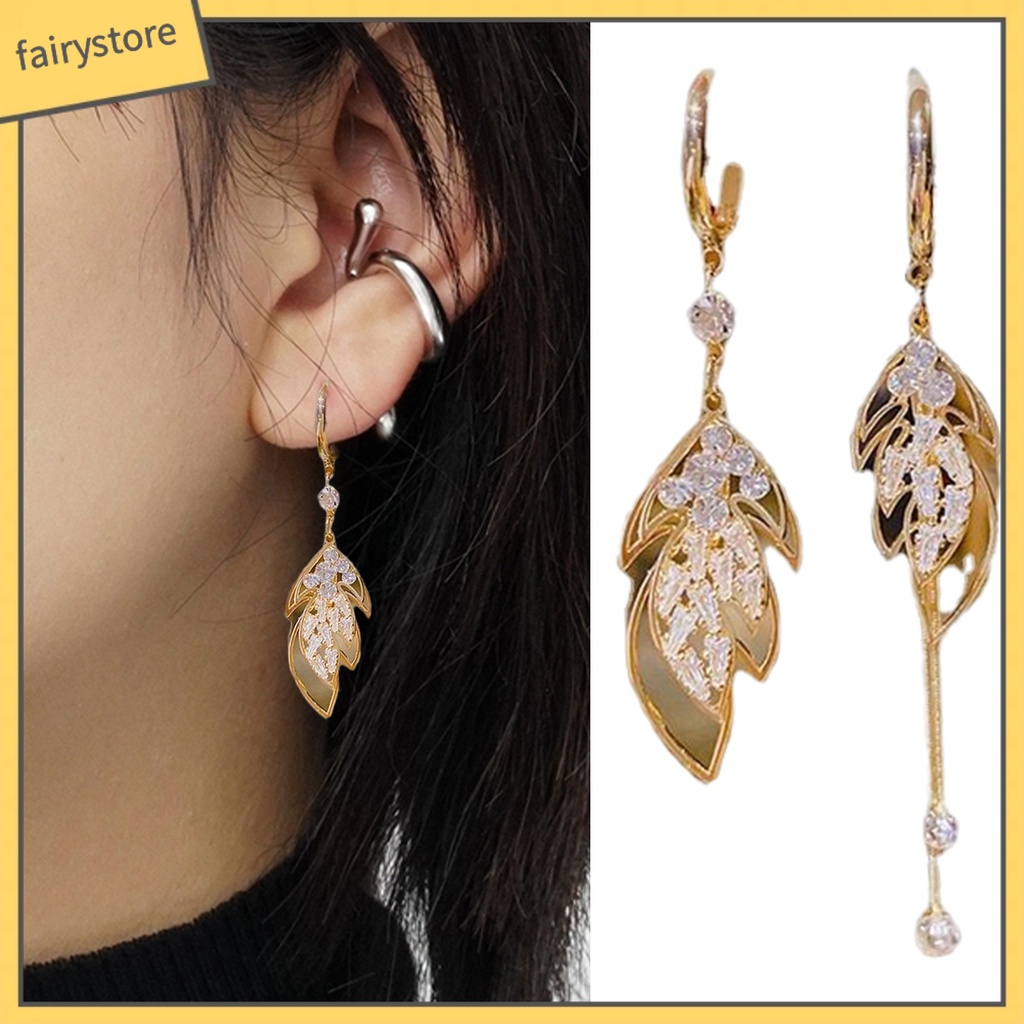 1 Đôi Bông Tai Hình Chiếc Lá Đính Đá Lấp Lánh Dành Cho Nữ