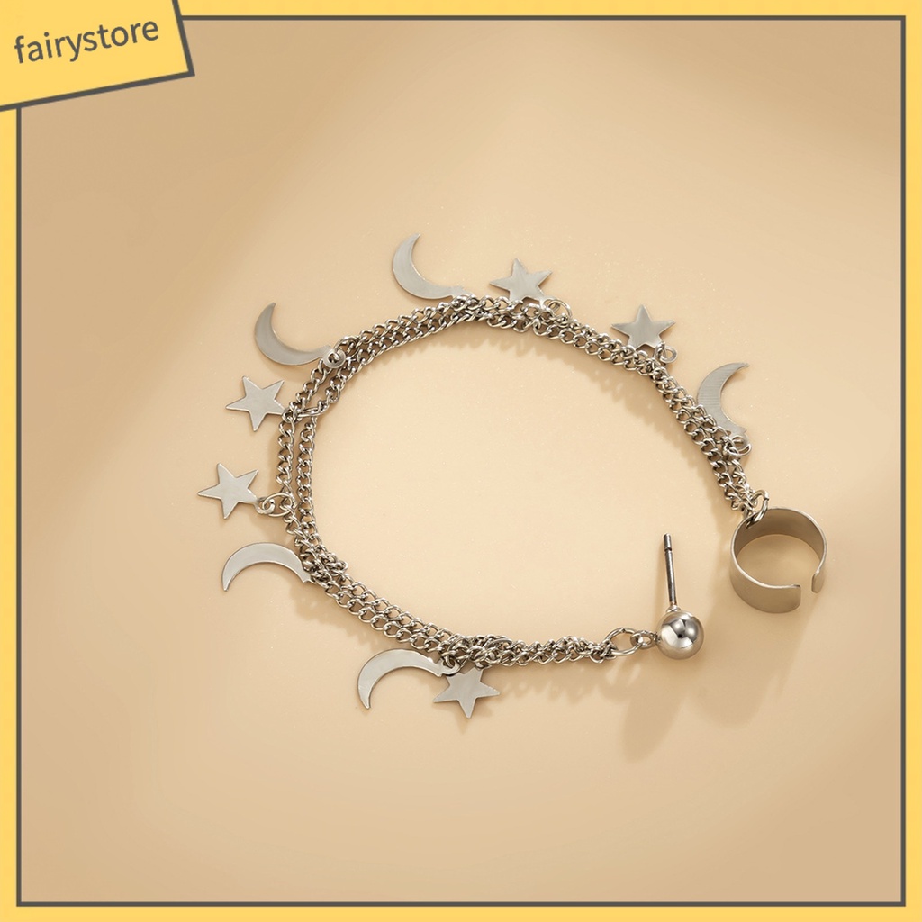 1 Khuyên Vành Tai Hình Trăng Sao Đính Ngọc Trai Nhân Tạo Thời Trang