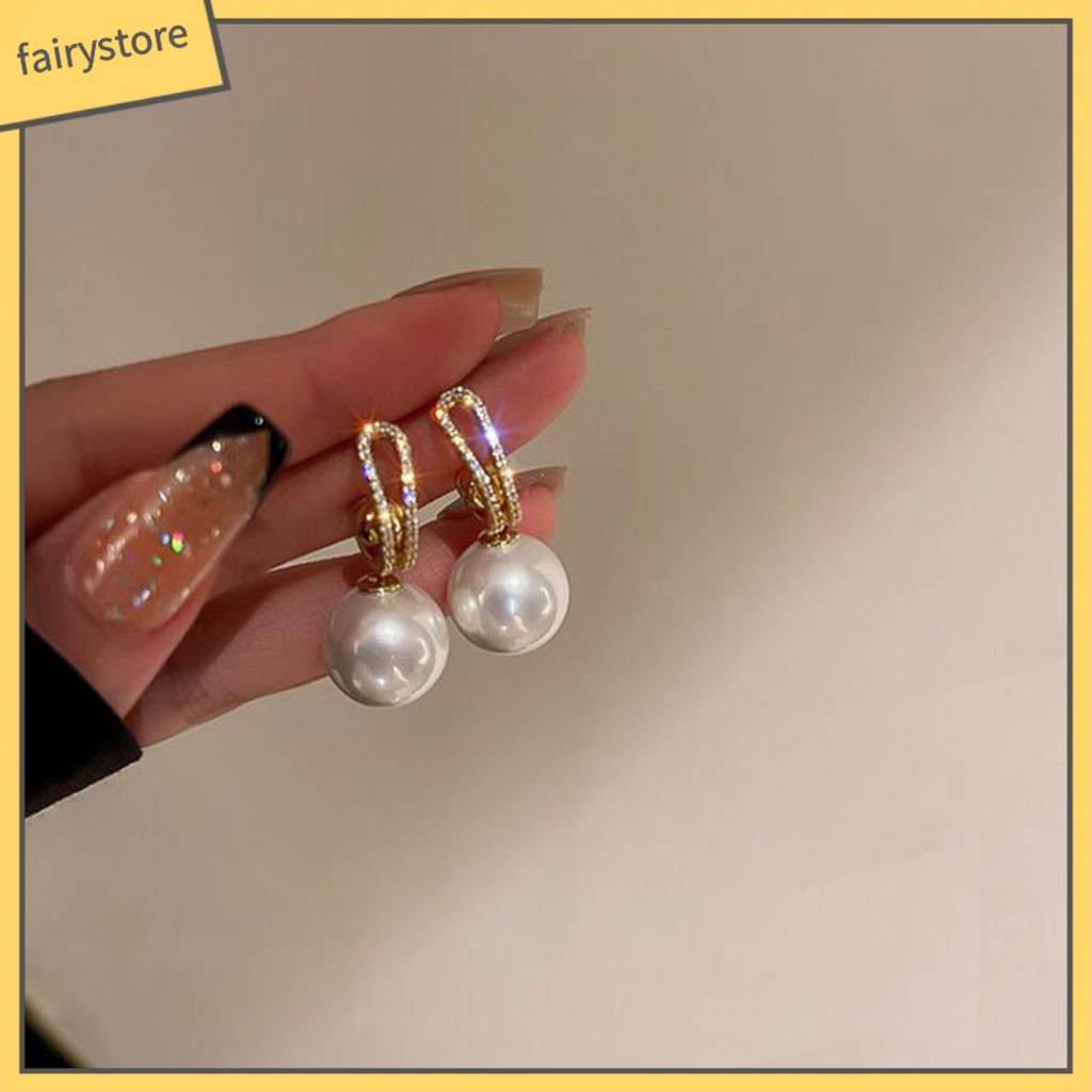 1 Đôi Bông Tai Đính Ngọc Trai Giả Độ Bóng Cao Chống Mài Mòn Thời Trang Cho Nữ