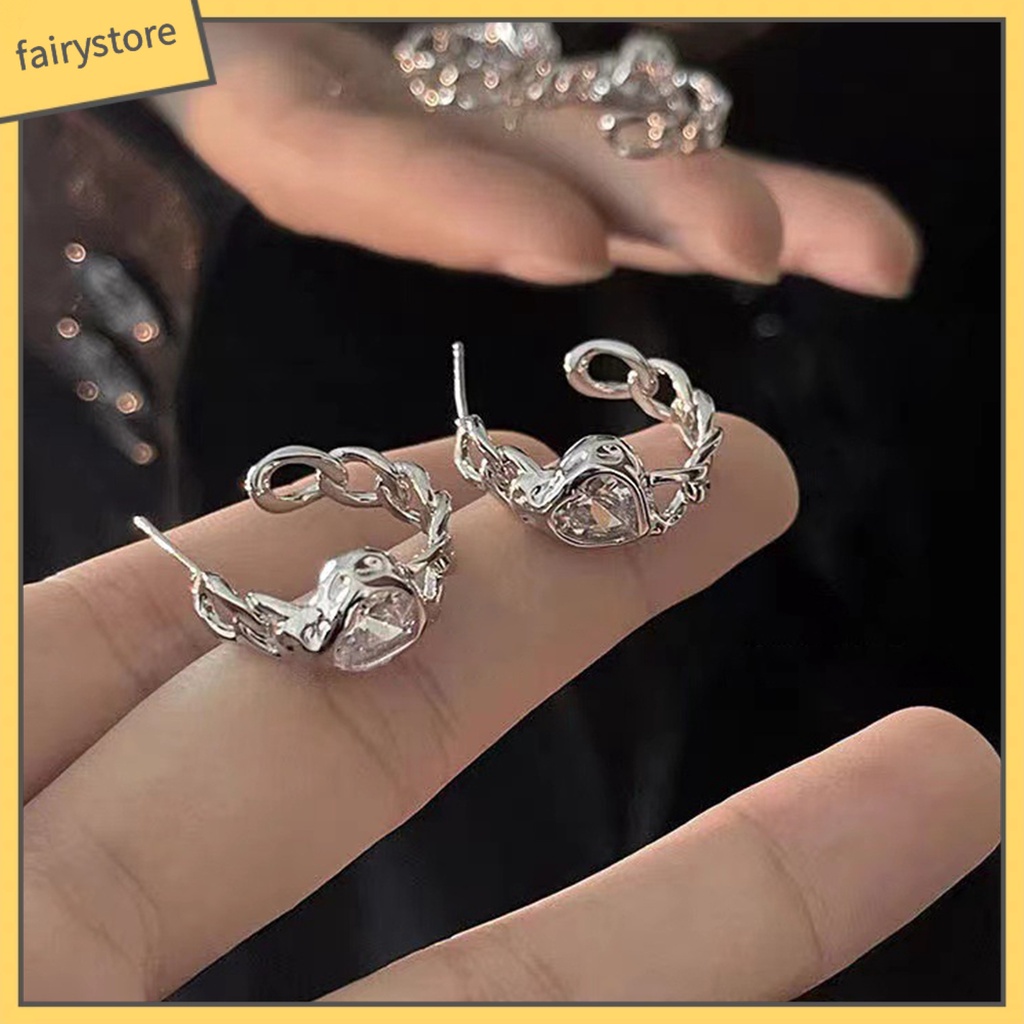 1 Đôi Bông Tai Hình Trái Tim Đính Đá Zircon Thời Trang