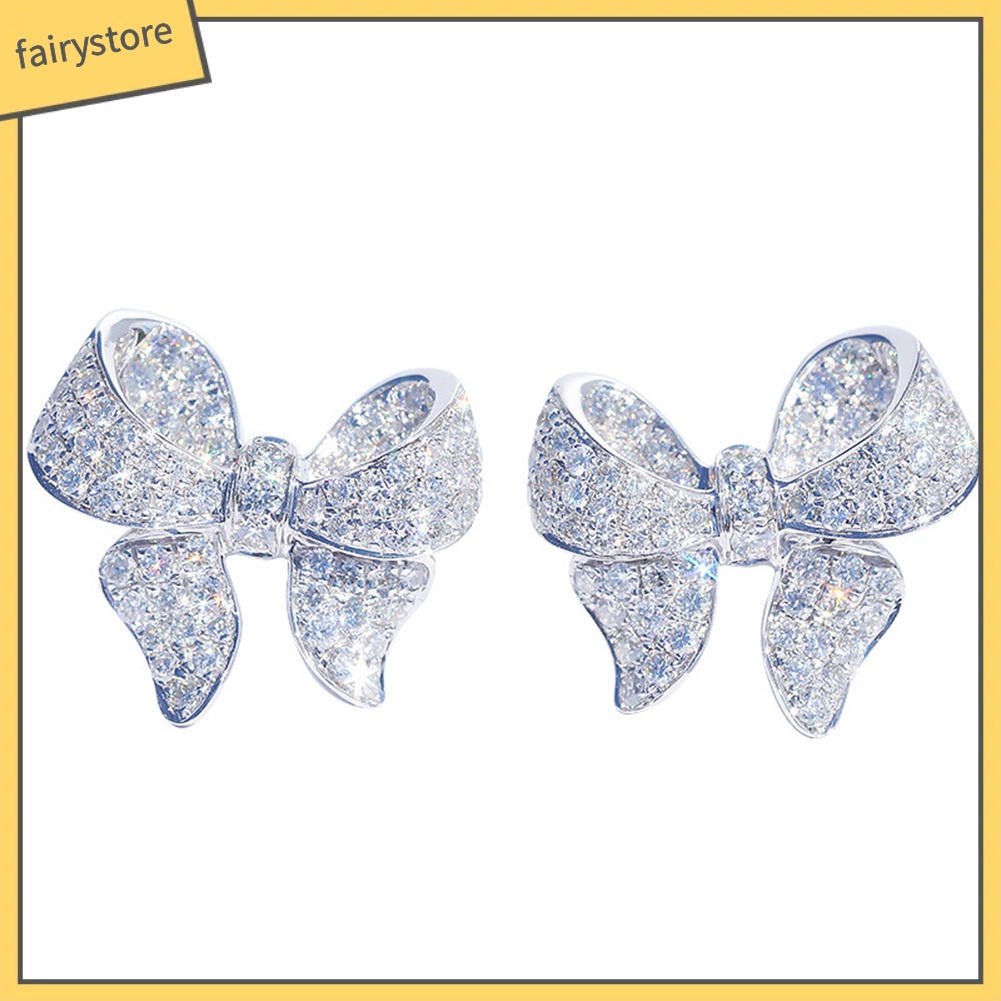 Bông Tai Hình Nơ Đính Đá Zircon Thời Trang Dành Cho Nữ