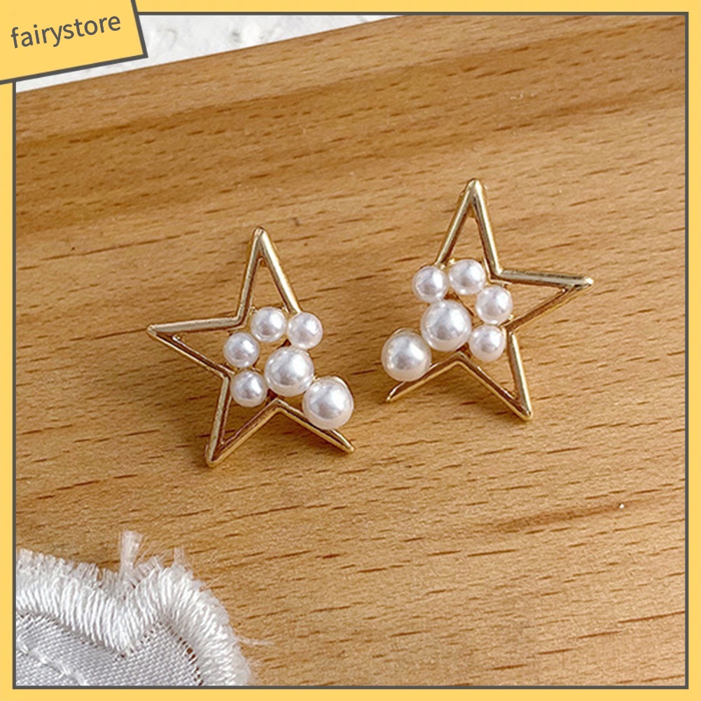 Khuyên Tai Hình Nơ / Bông Hoa / Trái Tim Đính Ngọc Trai Nhân Tạo Thời Trang Dành Cho Nữ