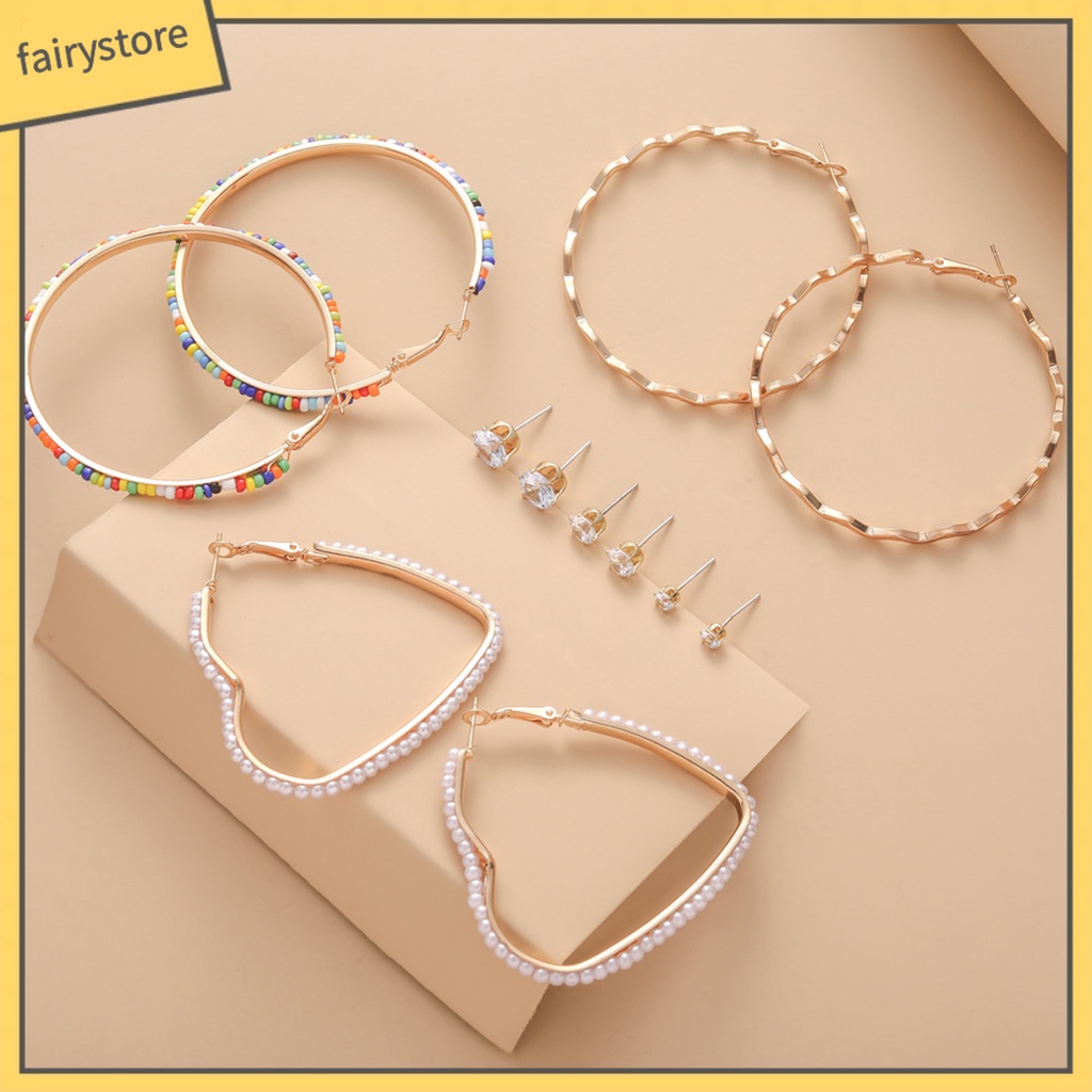 Set 6 Đôi Bông Tai Dạng Vòng Thời Trang Dành Cho Nữ