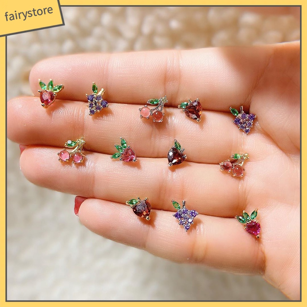 Bông Tai Hình Trái Cây Đính Đá Lấp Lánh Thời Trang Cho Nữ