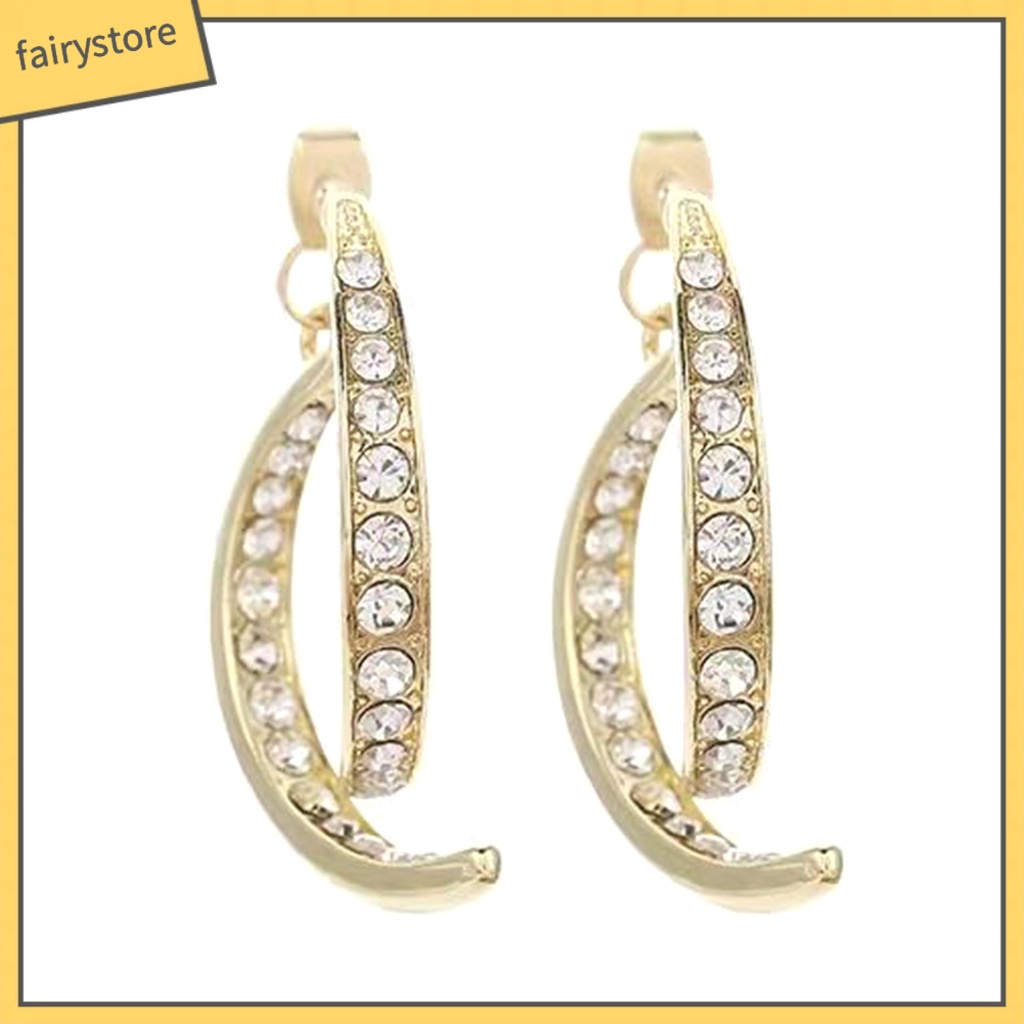 [FRO] Bông Tai Đính Đá Hình Mặt Trăng Vòng Cung Tinh Tế Lấp Lánh Cho Nữ