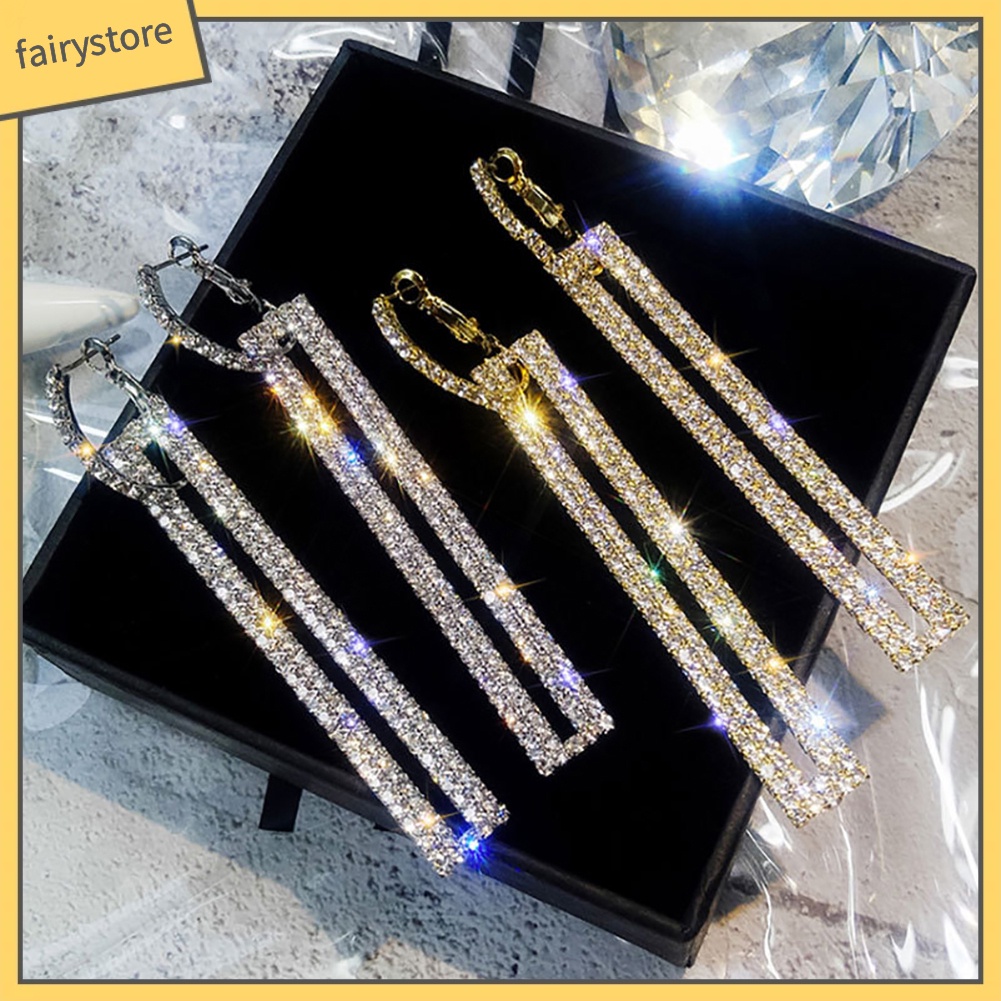 Bông Tai Hình Chữ Nhật Đính Đá Thời Trang Dành Cho Nữ