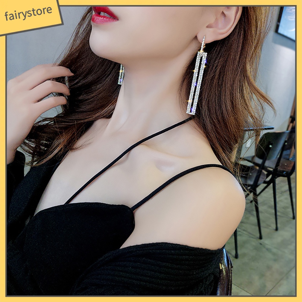 Bông Tai Hình Chữ Nhật Đính Đá Thời Trang Dành Cho Nữ