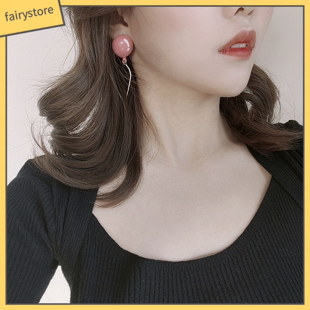 [FRO] Bông Tai Hình Học Phối Tua Rua Vẽ Hình Bong Bóng Dễ Thương Dành Cho Nữ Mặc Hàng Ngày