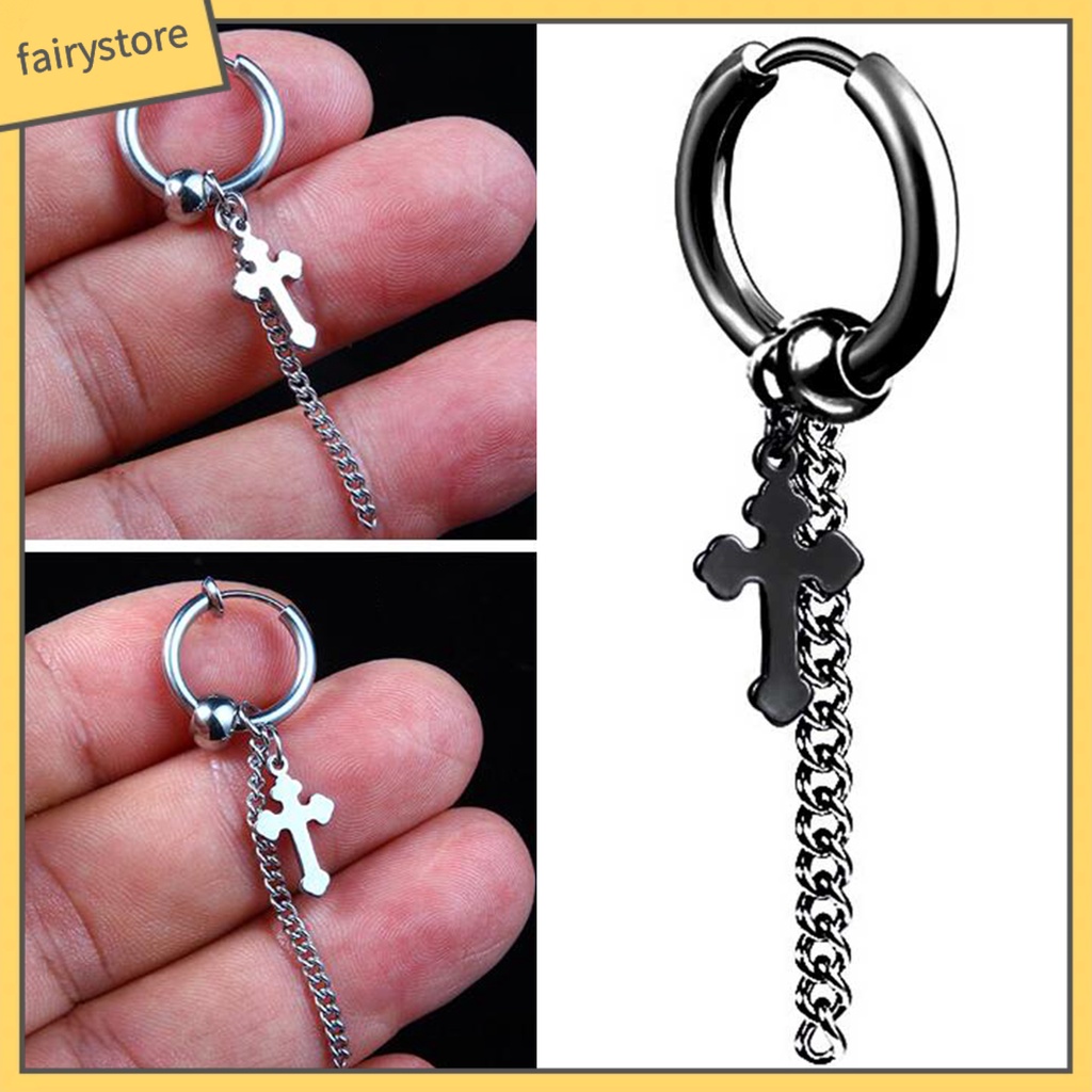 1 Khuyên Tai Dạng Vòng Dây Xích Dài Bằng Thép Không Gỉ Unisex