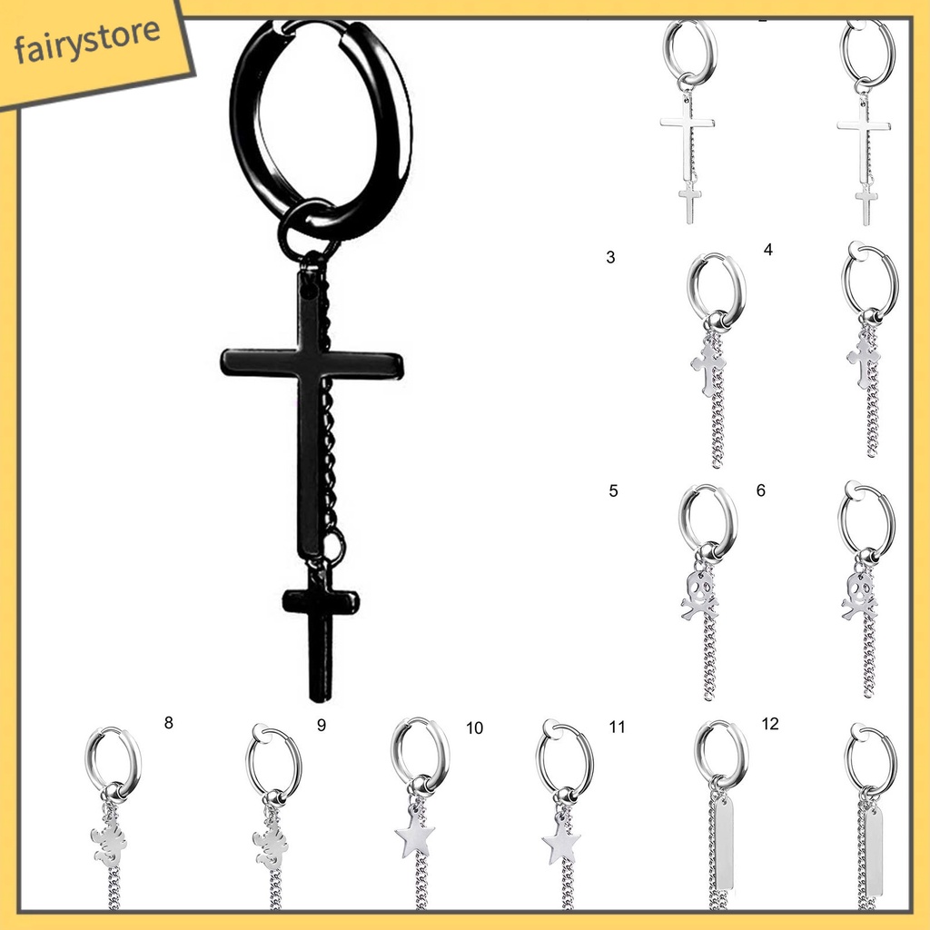 1 Khuyên Tai Dạng Vòng Dây Xích Dài Bằng Thép Không Gỉ Unisex