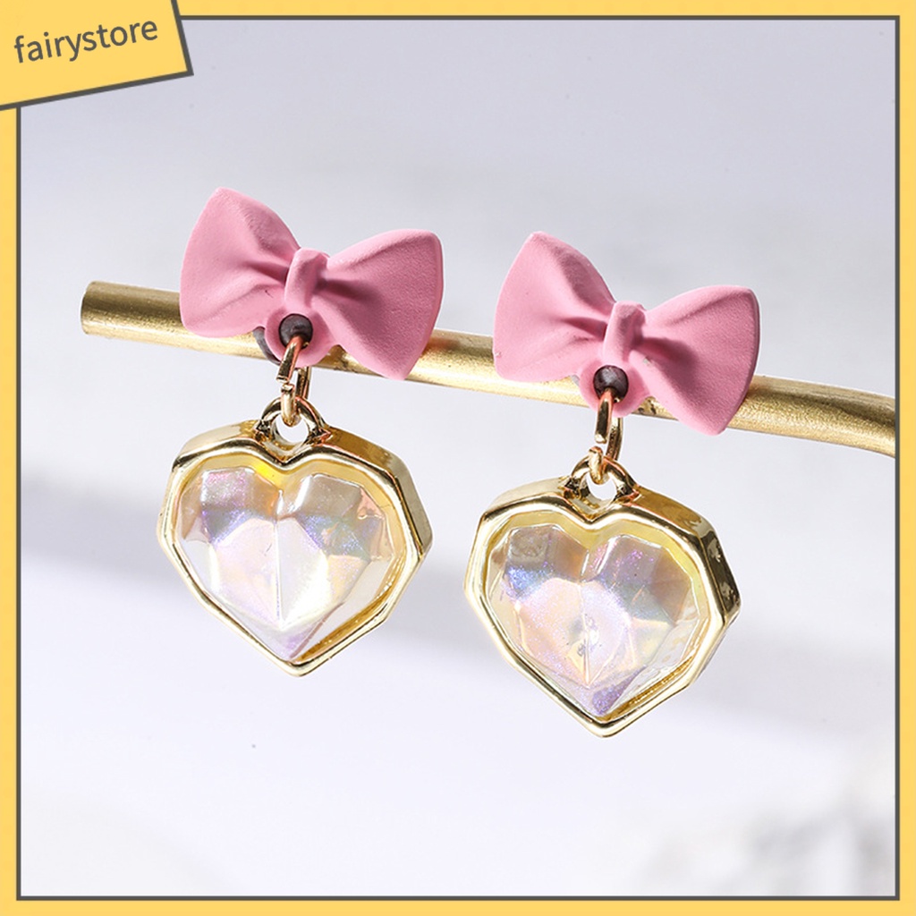 1 Đôi Bông Tai Hình Nơ / Trái Tim Đính Ngọc Trai Nhân Tạo Lấp Lánh Sang Trọng