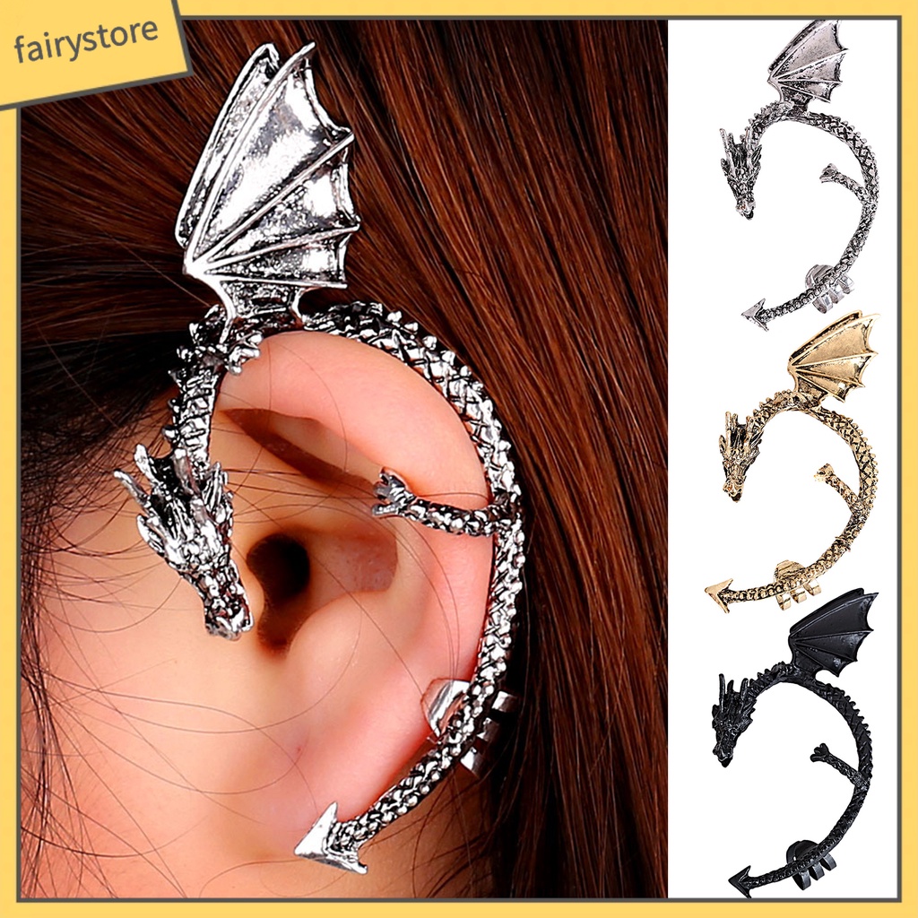 1 Khuyên Kẹp Vành Tai Hình Rồng Phong Cách Hip Hop Gothic Punk Thời Trang