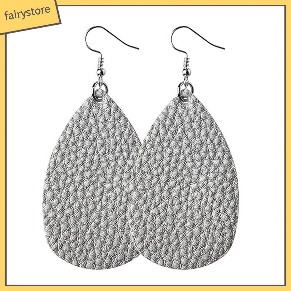 [FRO] Bông Tai Móc Câu Bằng Da Giả Kết Cấu Quả Vải Hình Giọt Nước Cho Nữ