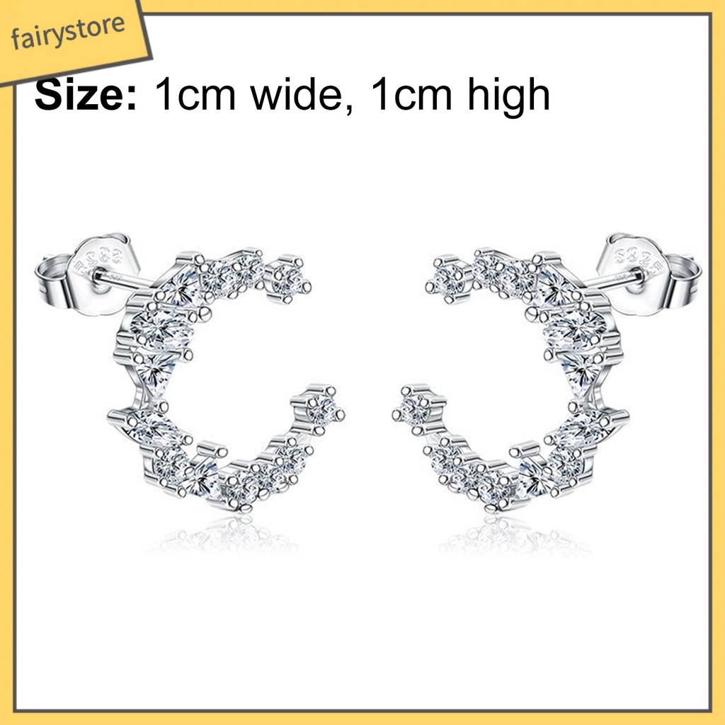 1 Đôi Bông Tai Bạc 925 Hình Mặt Trăng Đính Đá Zircon