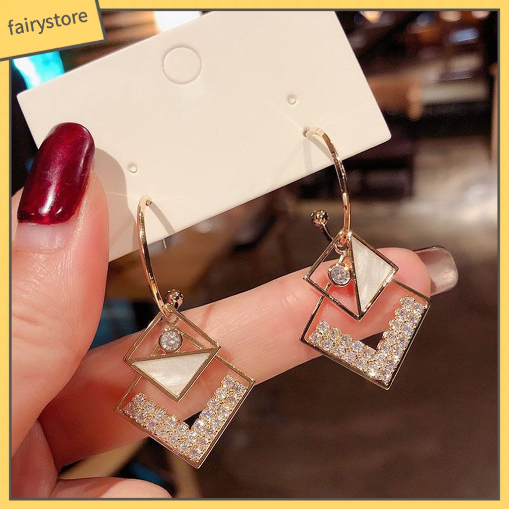 1 Đôi Bông Tai Hình Vuông Đính Đá Trang Nhã