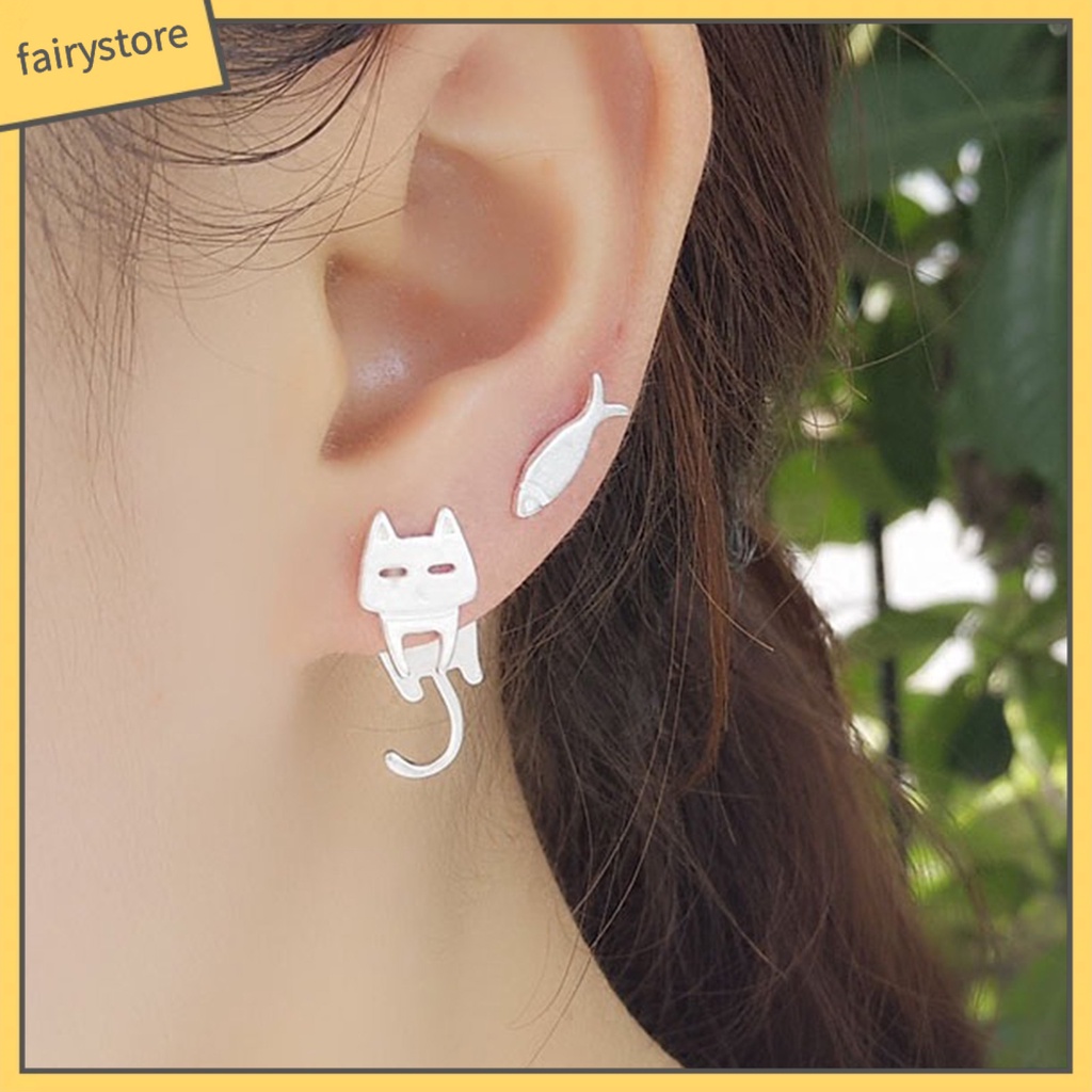 [FRO] 1 Đôi Bông Tai Đinh Tán Hình Cá Dễ Thương Trọng Lượng Nhẹ Phù Hợp Với Mọi Phong Cách