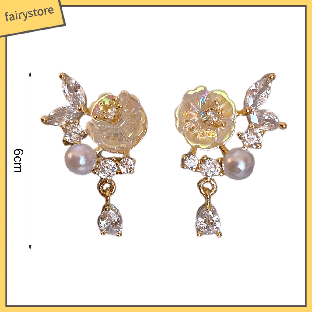 1 Đôi Bông Tai Hình Hoa Đính Ngọc Trai Nhân Tạo Thời Trang