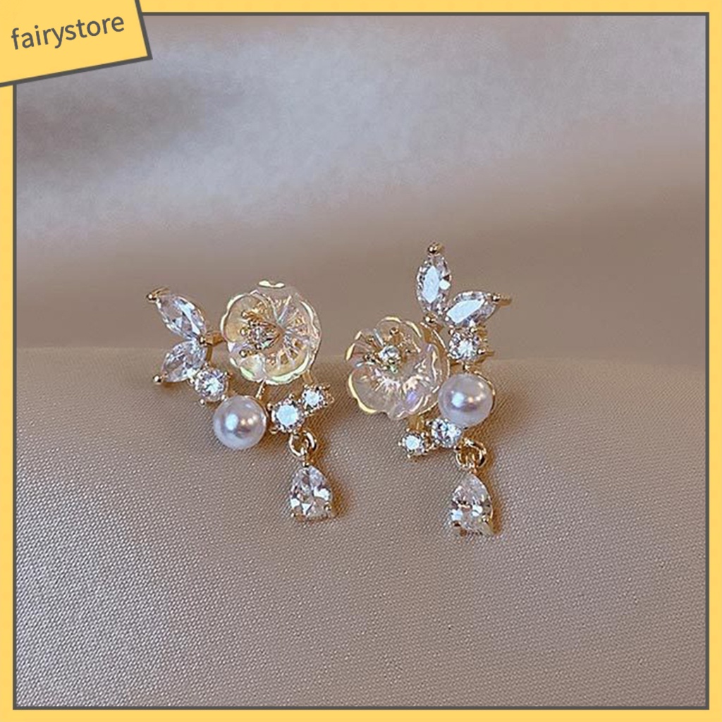 1 Đôi Bông Tai Hình Hoa Đính Ngọc Trai Nhân Tạo Thời Trang