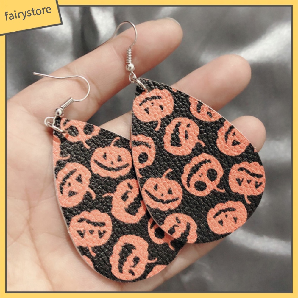 Bông Tai Giả Da Hình Giọt Nước / Đầu Lâu / Bí Ngô / Giọt Nước Phong Cách Halloween Cho Nữ