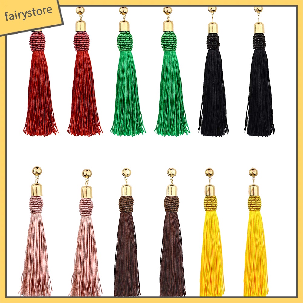 Bông Tai Dài Đính Đá Tua Rua Phong Cách Bohemian Dành Cho Cô Dâu