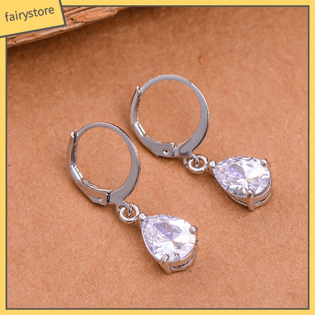 Bông Tai Tròn Đính Đá Zircon Hình Giọt Nước Thời Trang Cho Nữ