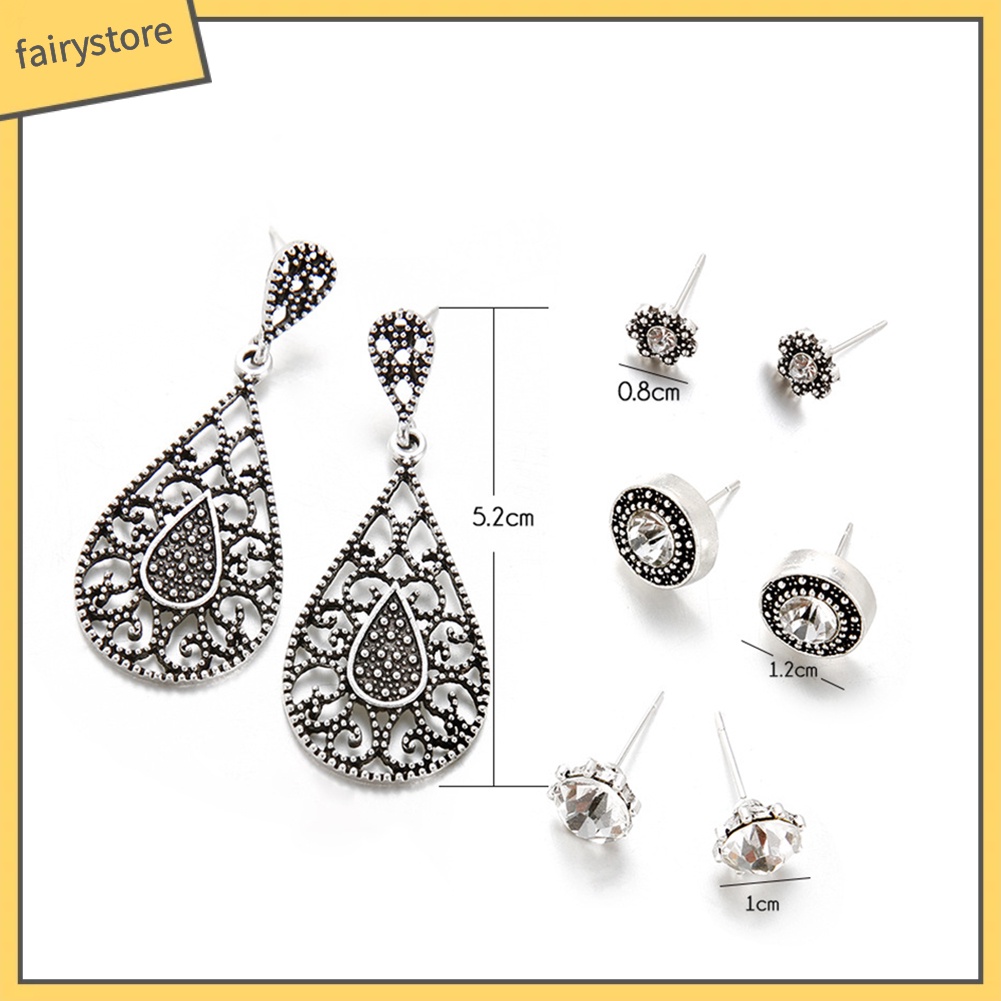 Bộ Khuyên Tai Đính Đá Hình Giọt Nước Phong Cách Boho Cổ Điển