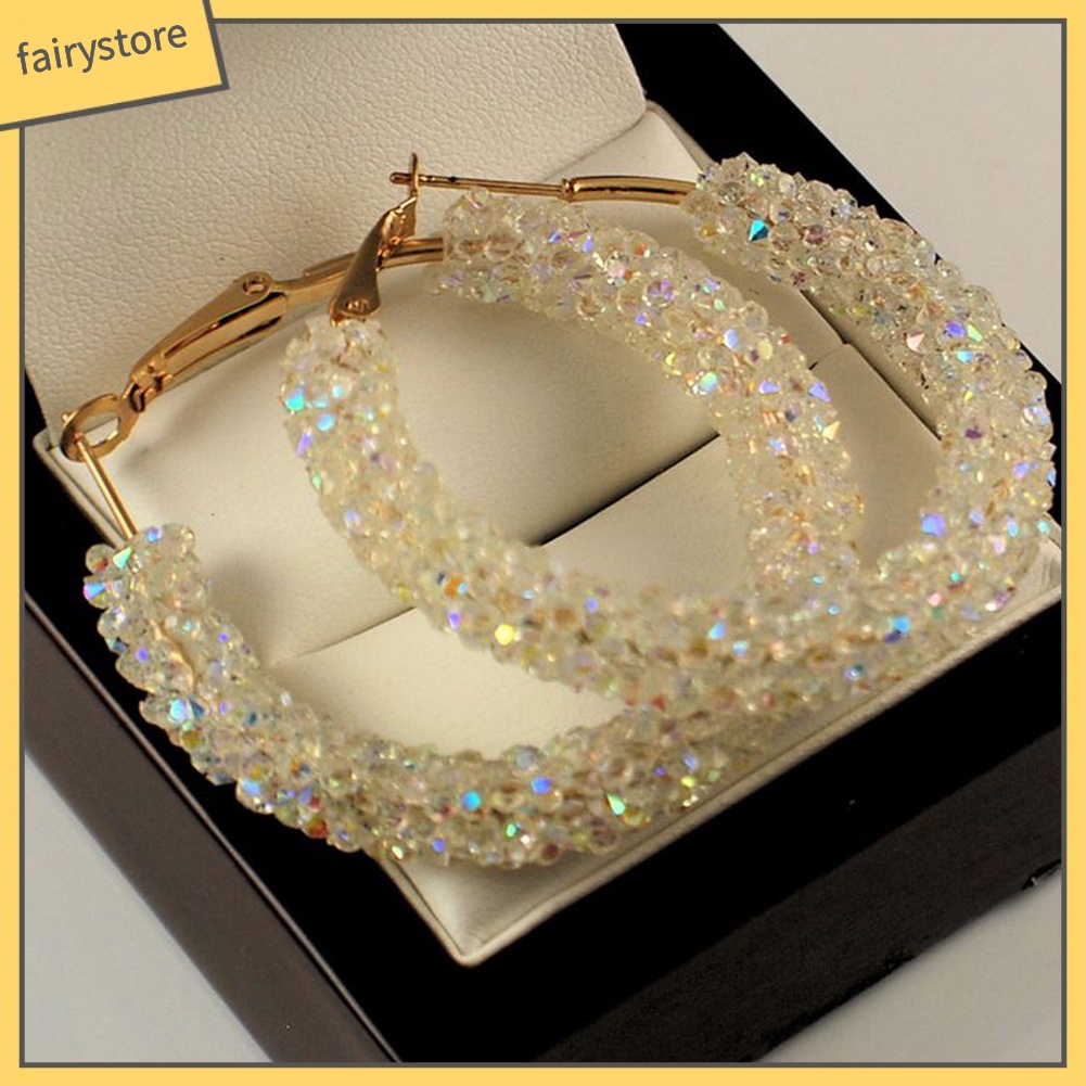 Đôi Bông Tai Khoen Tròn Đính Đá Thời Trang Cho Nữ