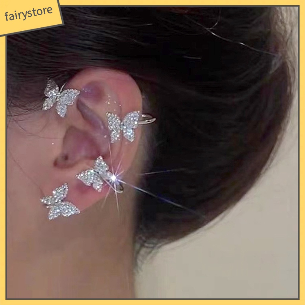 1 Đôi Bông Tai Kẹp Vành Tai Hình Bướm Đính Đá Thời Trang Hàng Ngày