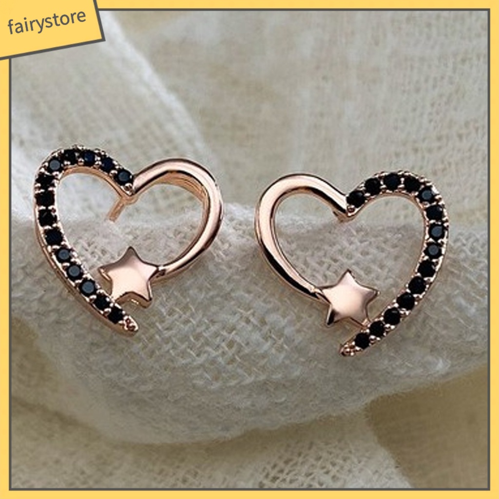 1 Đôi Bông Tai Hợp Kim Hình Trái Tim Lấp Lánh Chống Rỉ Sét Dành Cho Nữ