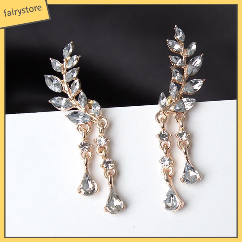 1 Đôi Bông Tai Hình Giọt Nước Đính Đá Lấp Lánh Dành Cho Cô Dâu
