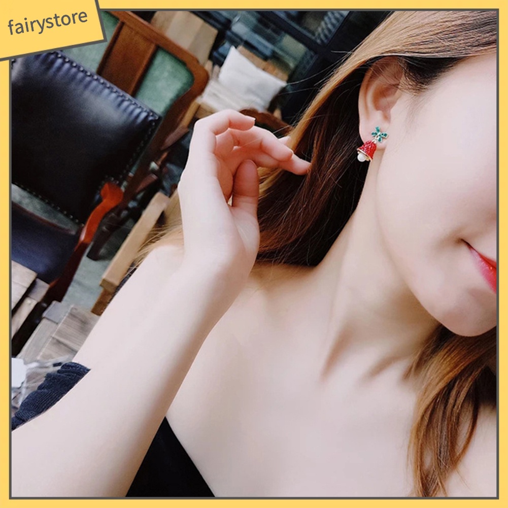 Bông Tai Hình Chuông Gió / Nơ Đính Đá / Ngọc Trai Giả Thời Trang Giáng Sinh Cho Nữ