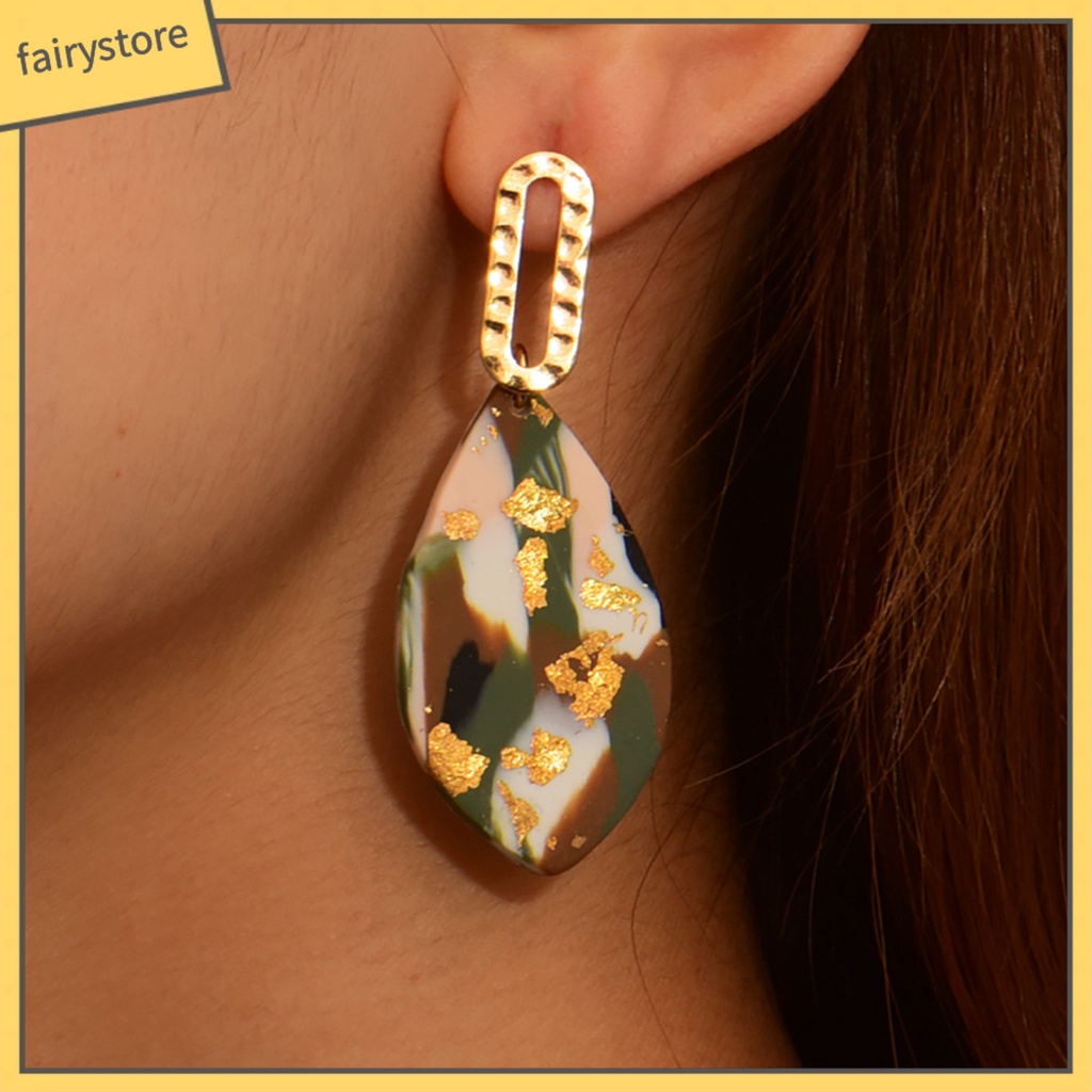 1 Đôi Bông Tai Xỏ Lỗ Mặt Oval Họa Tiết Hình Học Trong Suốt Phong Cách Retro