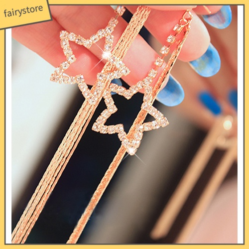 Bông Tai Dáng Dài Hình Ngôi Sao Đính Đá Thời Trang Cho Nữ [FRO]