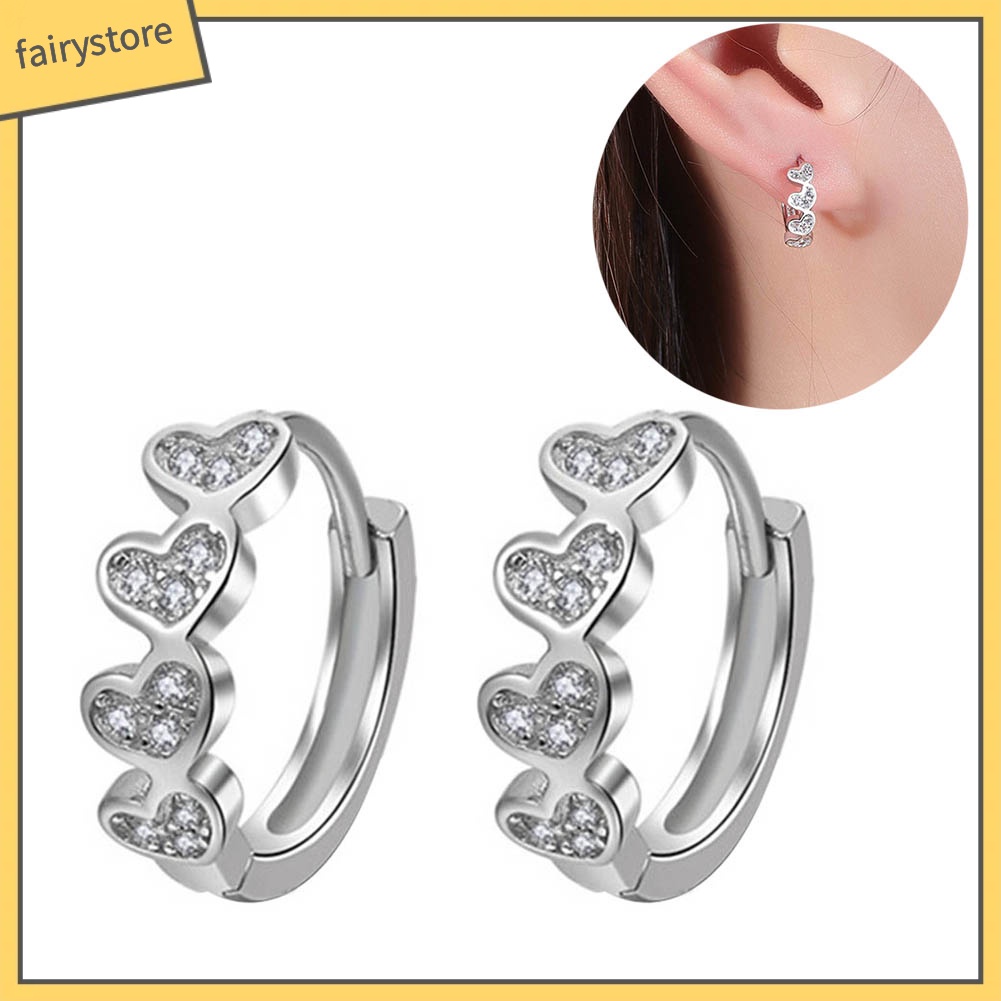 Bông Tai Hình Trái Tim Đính Đá Zircon Thời Trang Dành Cho Nữ